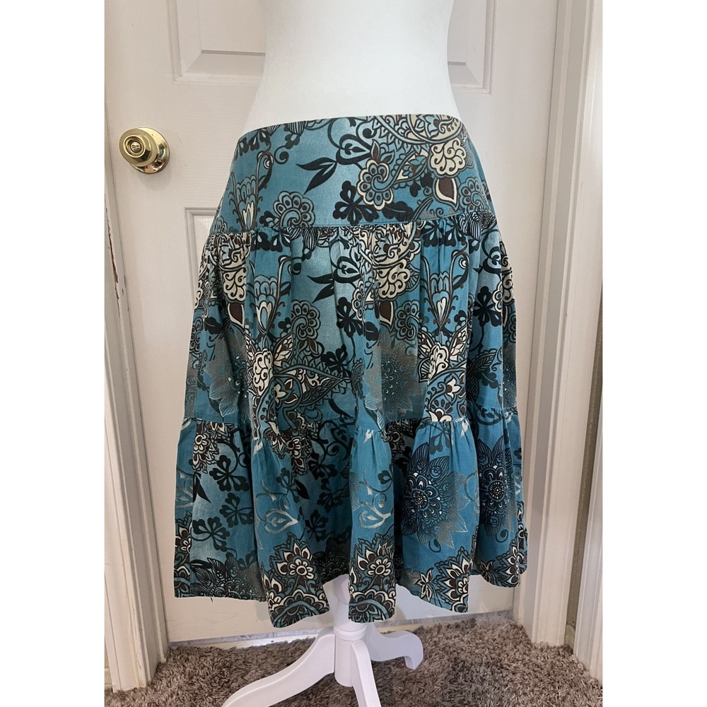 Vintage David Paul Blue Paisley Boho Cottage Granola Fairy Midi Skirt Women's 10